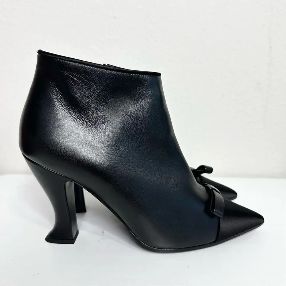 CHANEL Black Ankle Boots Size 37 CC Logo Bow Accent